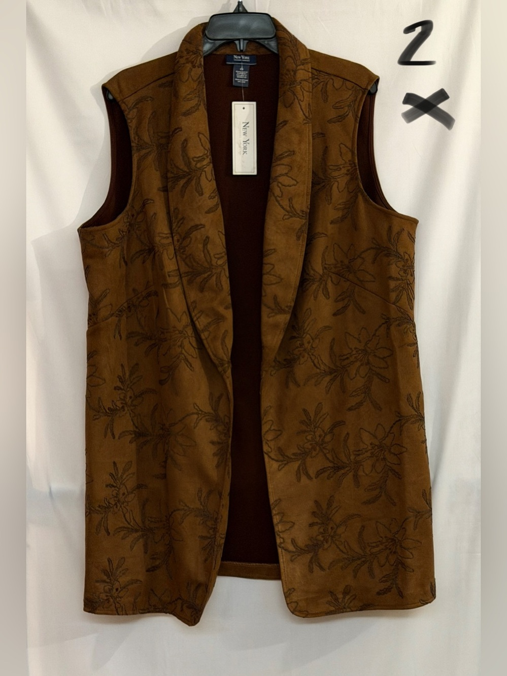 New York & Company Brown Embroidered Sleeveless Duster Vest